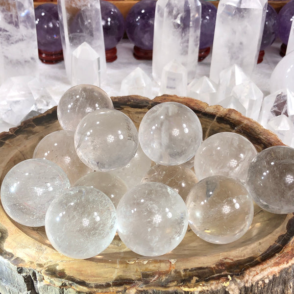 Clear quartz crystal spheres (protection cleansing)