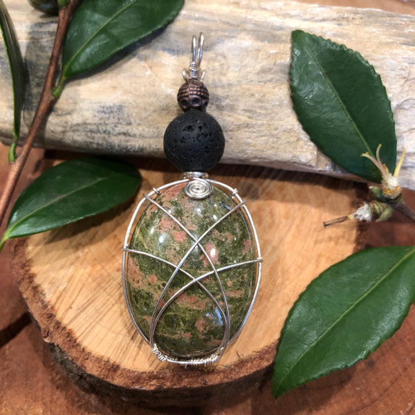 Essential oil diffuser necklace -Unakite