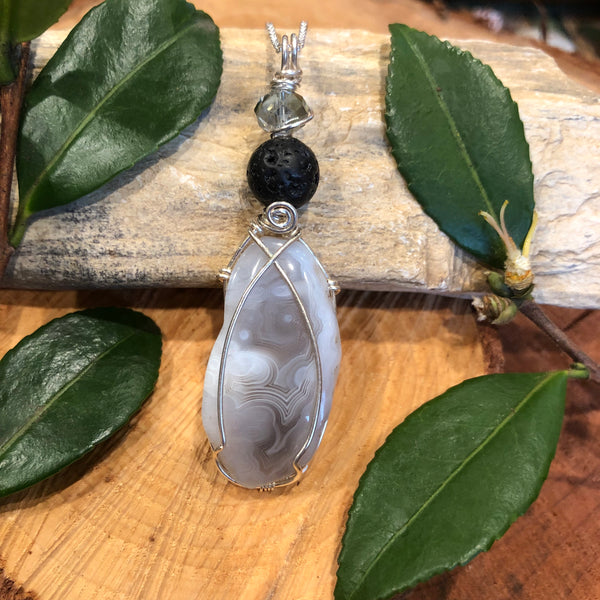 Essential oil diffuser necklace -crazy lace agate