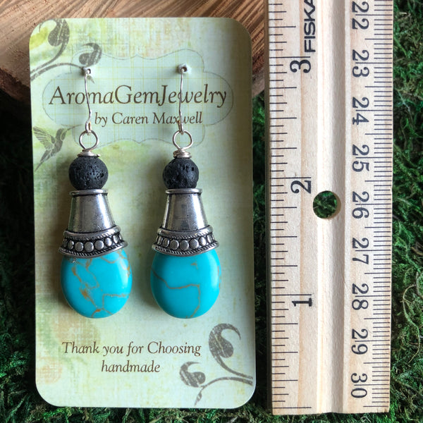 Essential oil diffuser earrings -turquoise blue magnesite