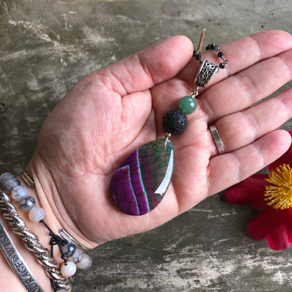 Essential oil diffuser necklace - purple & green agate
