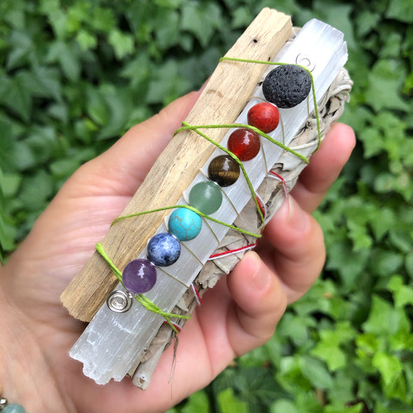 Energy Clearing Bundle-Sage, Palo Santo, Aromatherapy Selenite wand - CHAKRA