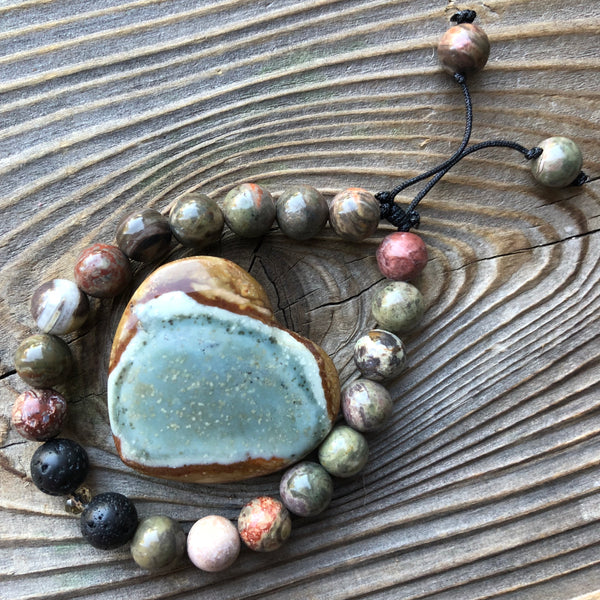 Essential oil diffuser bracelet & heart set- Desert Jasper