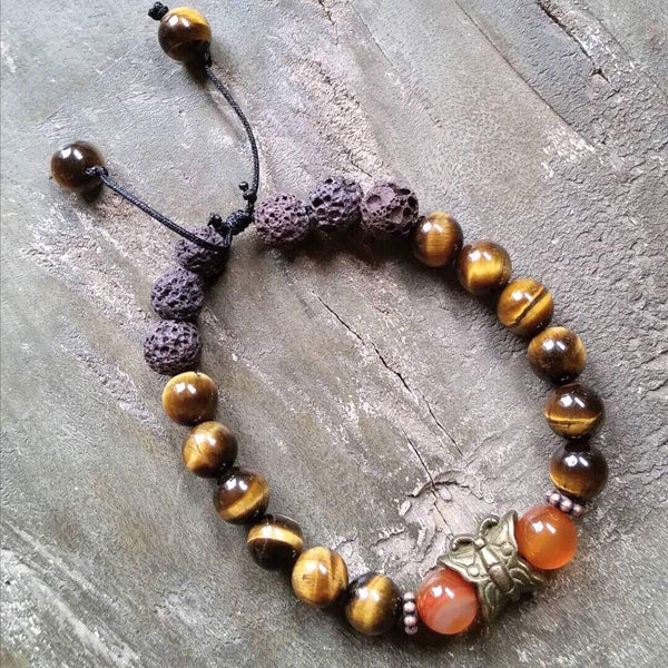 Essential oil diffuser bracelet -Tiger Eye - butterfly