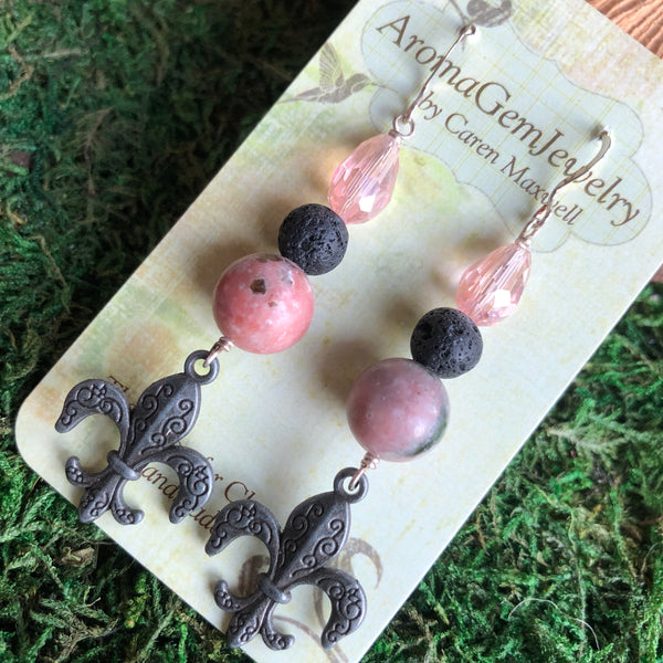 Essential oil diffuser earrings - Rhodochrosite