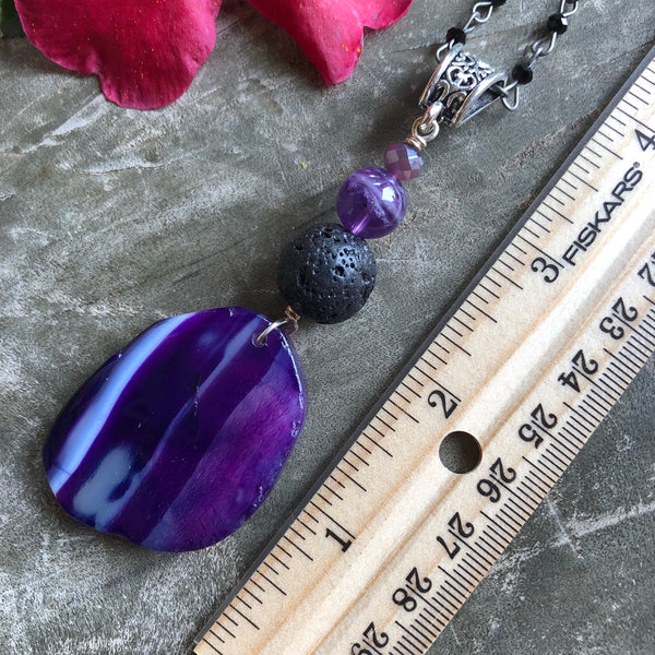 Essential oil diffuser necklace - purple & green agate