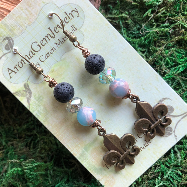 Essential oil diffuser earrings - sea sediment jasper