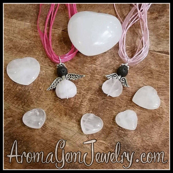 Essential oil diffuser necklace - rose quartz angel