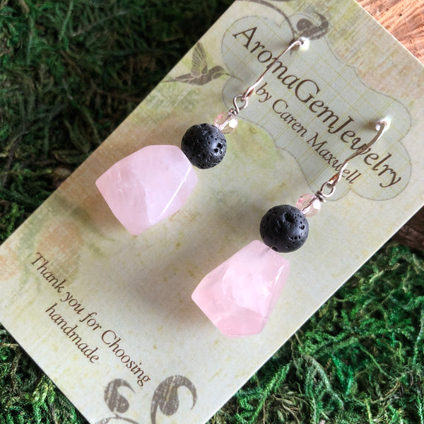 Essential oil diffuser earrings - Rose Quartz  - Sterling Silver