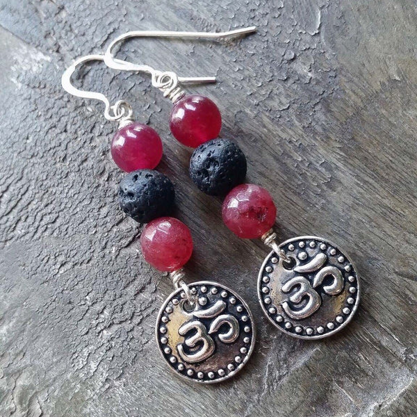 Essential oil diffuser earrings - Om - energized fuscia