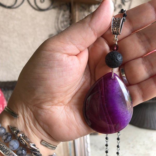 Essential oil diffuser necklace - deep purple agate