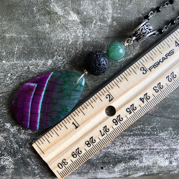 Essential oil diffuser necklace - purple & green agate