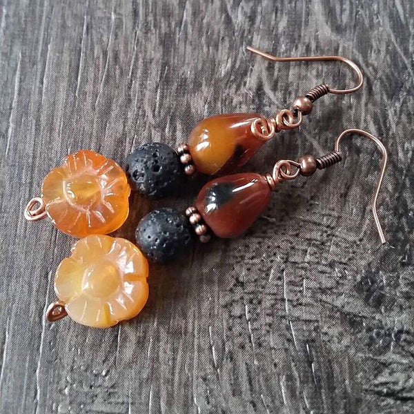 Essential oil diffuser earrings - Fall agate flowers