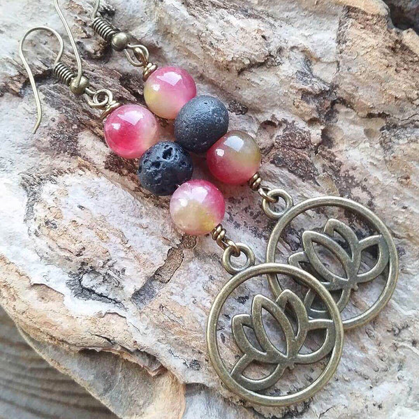 Essential oil diffuser earrings - lotus - dyed jade (jadeite)