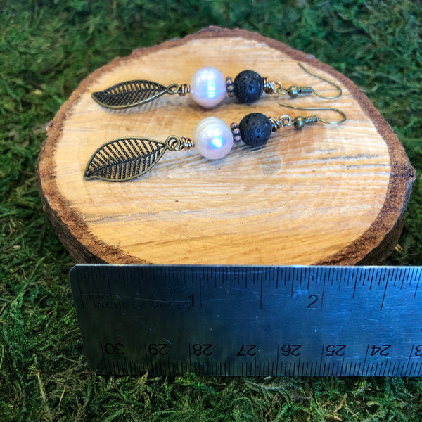 Essential oil diffuser earrings - antiqued bronze-leaf
