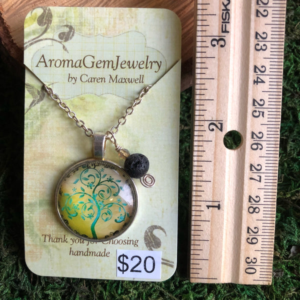 Essential oil diffuser necklace- Tree of Life -silver finish