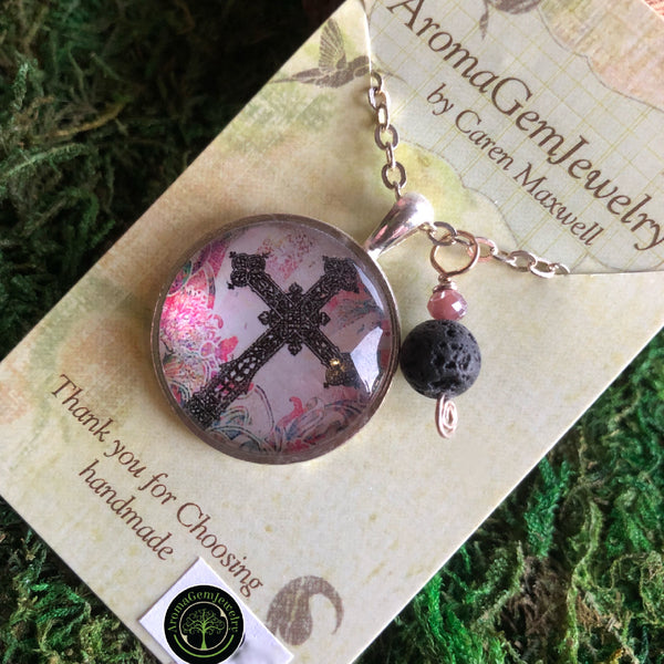 Essential oil diffuser necklace - cross
