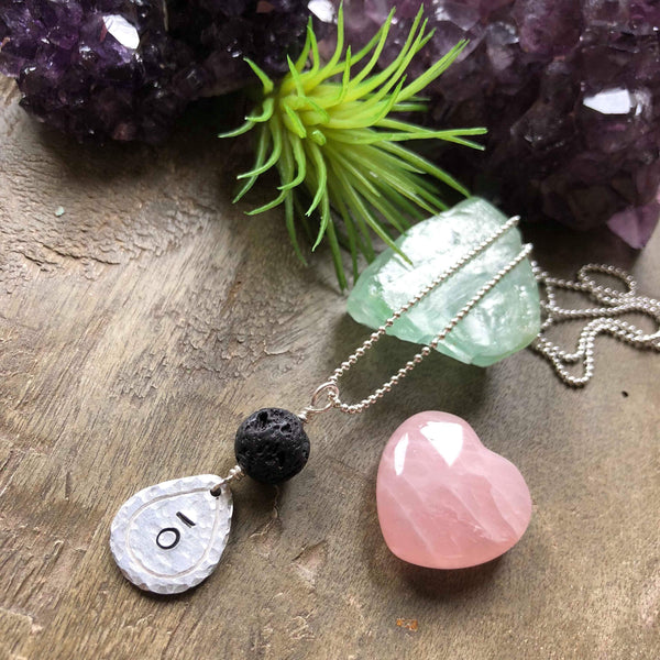 Hand stamped essential oil diffuser necklace - drop charm