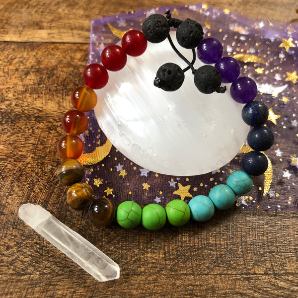Chakra Essential oil diffuser bracelet set - with Selenite and Quartz crystal