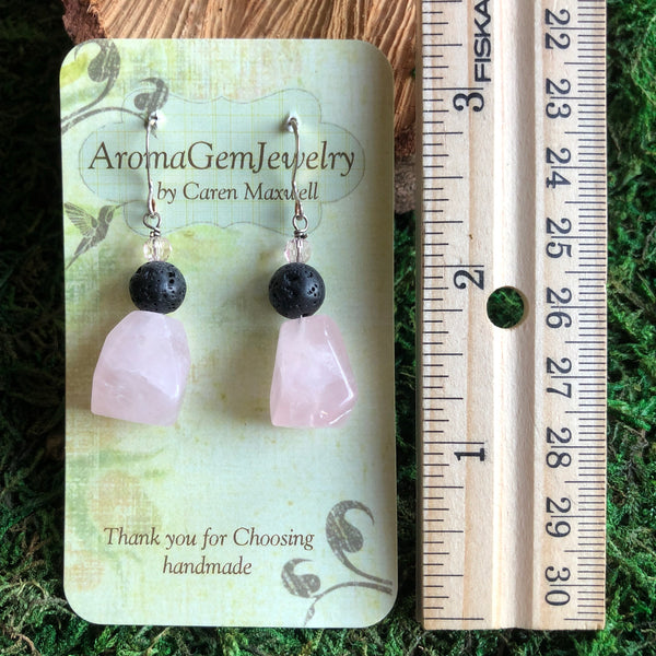 Essential oil diffuser earrings - Rose Quartz  - Sterling Silver
