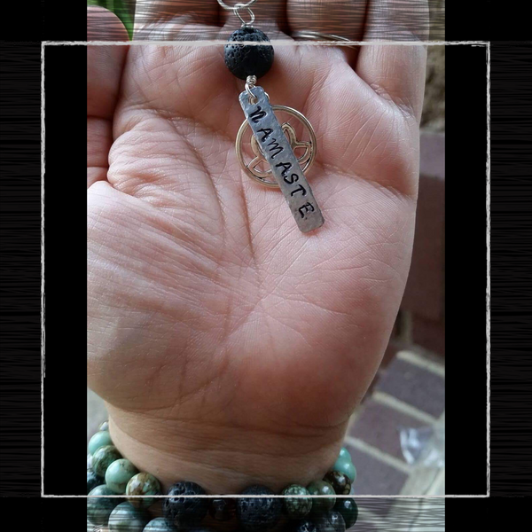 Essential oil diffuser necklace - hand stamped - Namaste / Lotus
