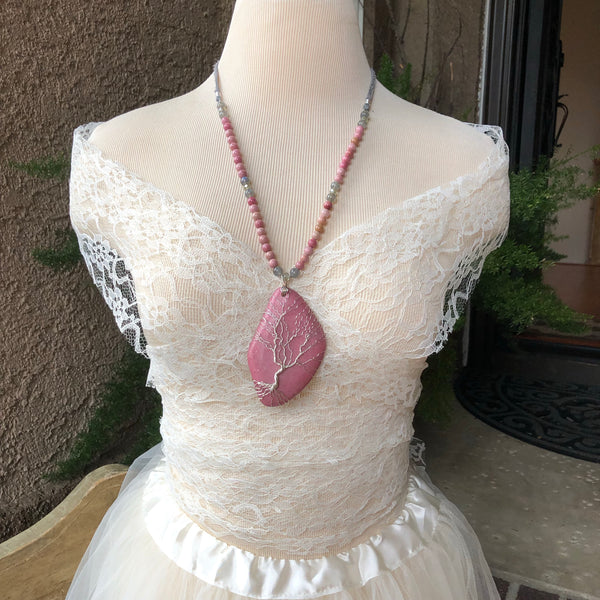 Rhodochrosite Tree of Life Aromatherapy necklace