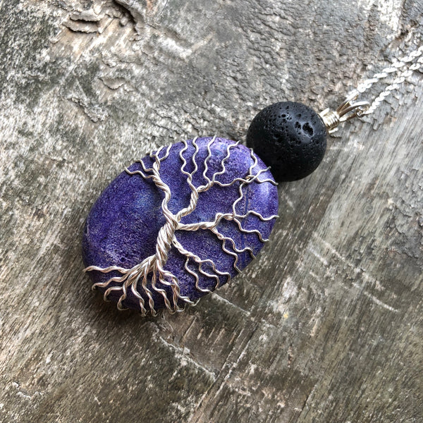 Essential oil diffuser necklace - handmade tree of life -