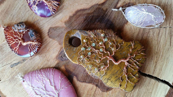Essential oil diffuser necklace - handmade tree of life - agate