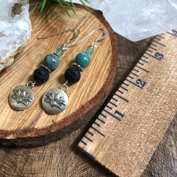 Essential Oil Diffuser earrings - Fancy Jasper- lotus - Sterling Silver
