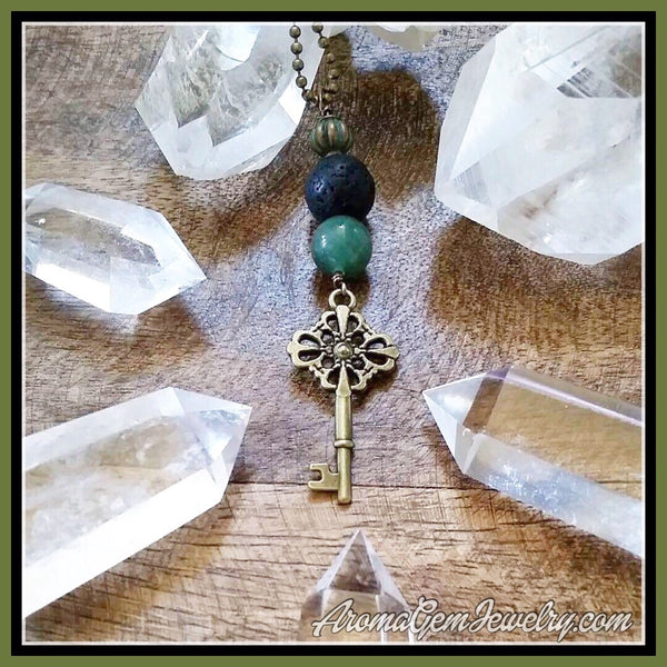 Essential oil diffuser necklace - skeleton key flower