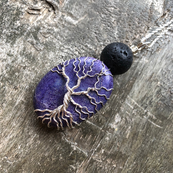Essential oil diffuser necklace - handmade tree of life -