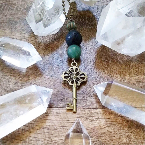 Essential oil diffuser necklace - skeleton key flower