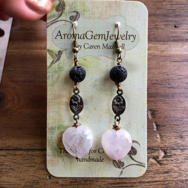 Essential oil diffuser earrings - Rose Quartz  - Sterling Silver