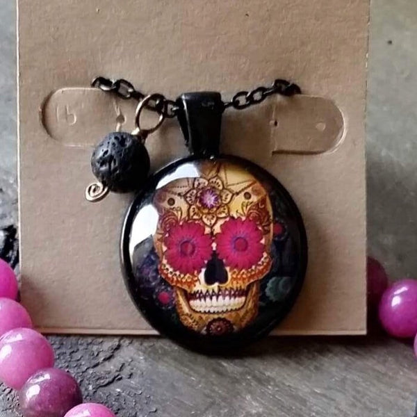 Essential oil diffuser necklace - el dia de los muertos