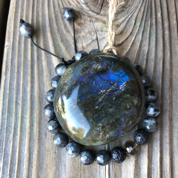 Essential oil diffuser bracelet & heart set- Labradorite