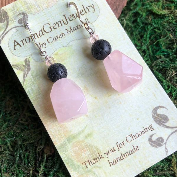 Essential oil diffuser earrings - Rose Quartz  - Sterling Silver