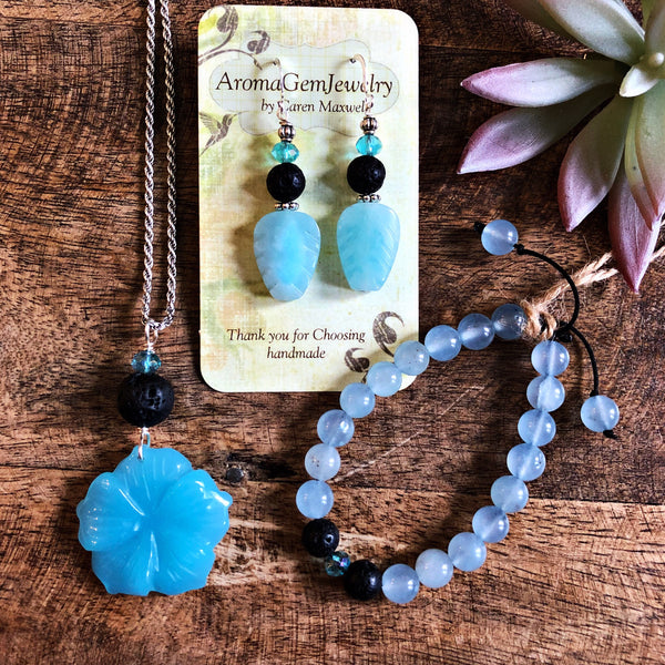 Essential oil diffuser earrings - aqua quartz - leaf - Sterling Silver