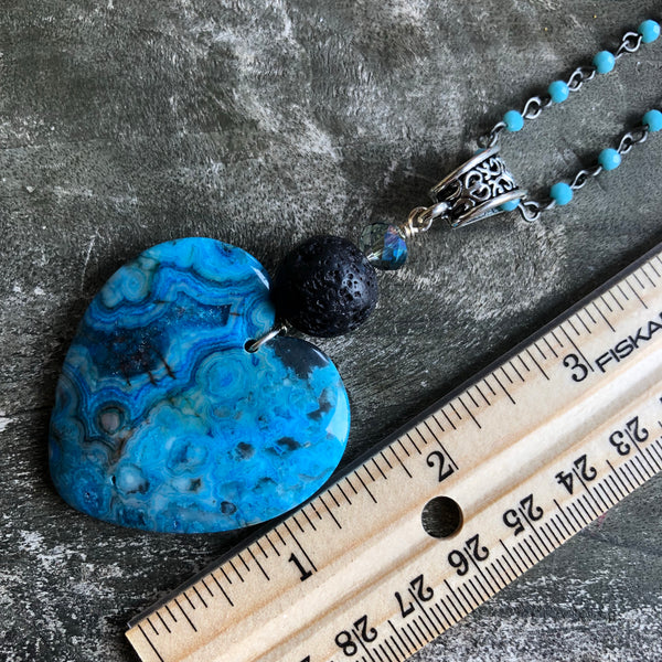 Essential oil diffuser necklace - turquoise crazy lace agate heart