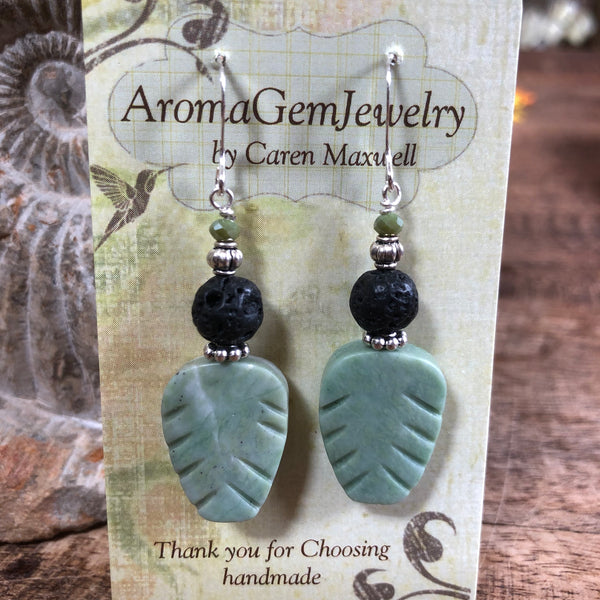 Essential oil diffuser earrings- New Jade - leaf - Sterling Silver