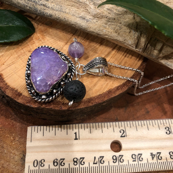 Essential oil diffuser necklace - agate & amethyst