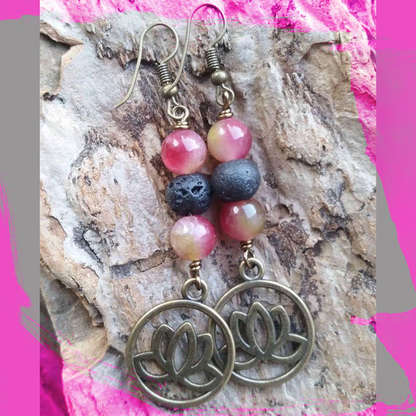 Essential oil diffuser earrings - lotus - dyed jade (jadeite)