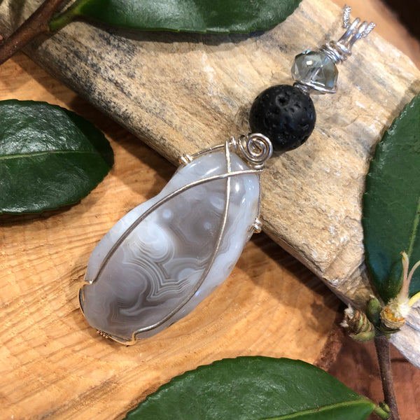 Essential oil diffuser necklace -crazy lace agate