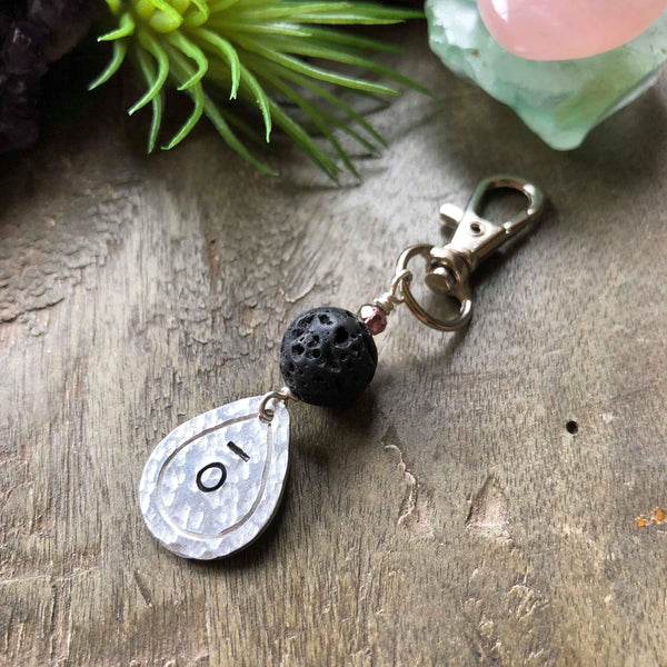 Hand stamped Essential oil diffuser keychain - drop
