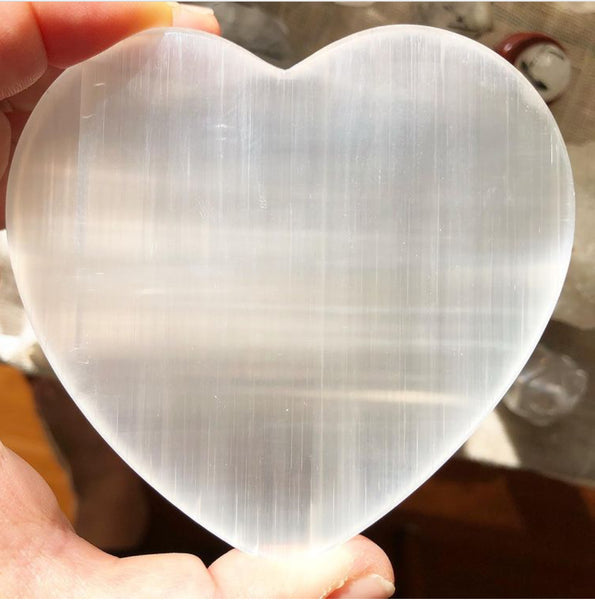 Satin Spar (“Selenite”) Heart Charging Plate (Energy Cleansing)