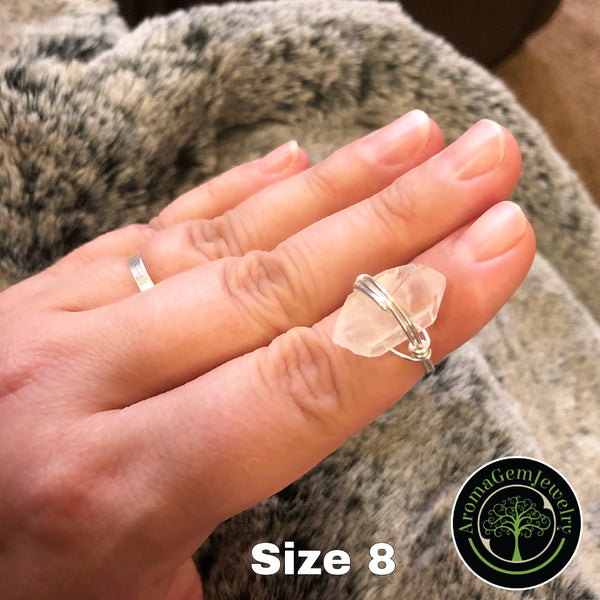Quartz crystal wire wrapped ring