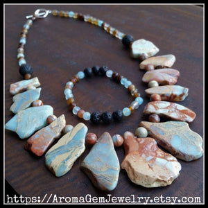 Essential oil diffuser necklace/bracelet set - African Opal