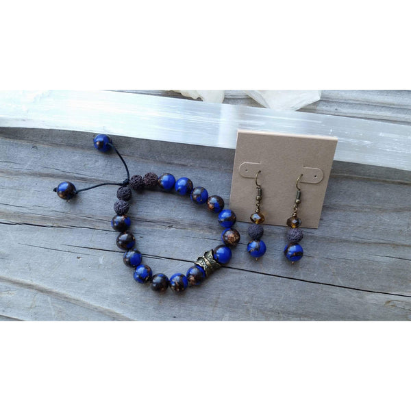 Essential oil diffuser bracelet/earring set-lapiz lazuli-butterfly
