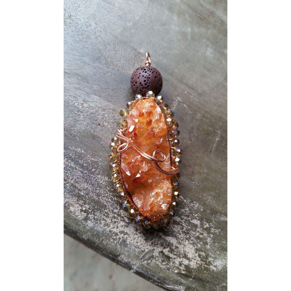 Essential oil diffuser necklace - druzy agate - wire wrapped