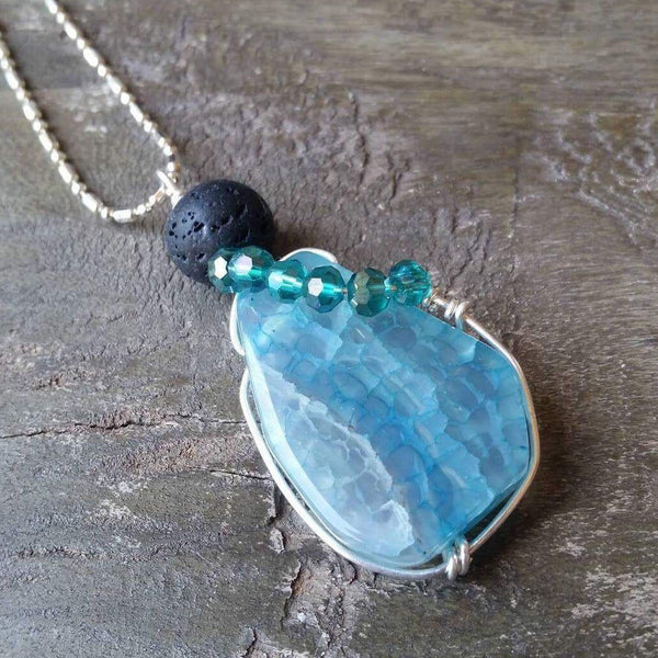 Essential oil diffuser necklace - agate - sterling silver