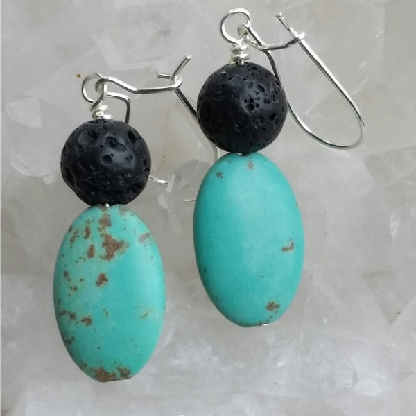 Essential oil diffuser earrings - blue Magnesite - Sterling Silver